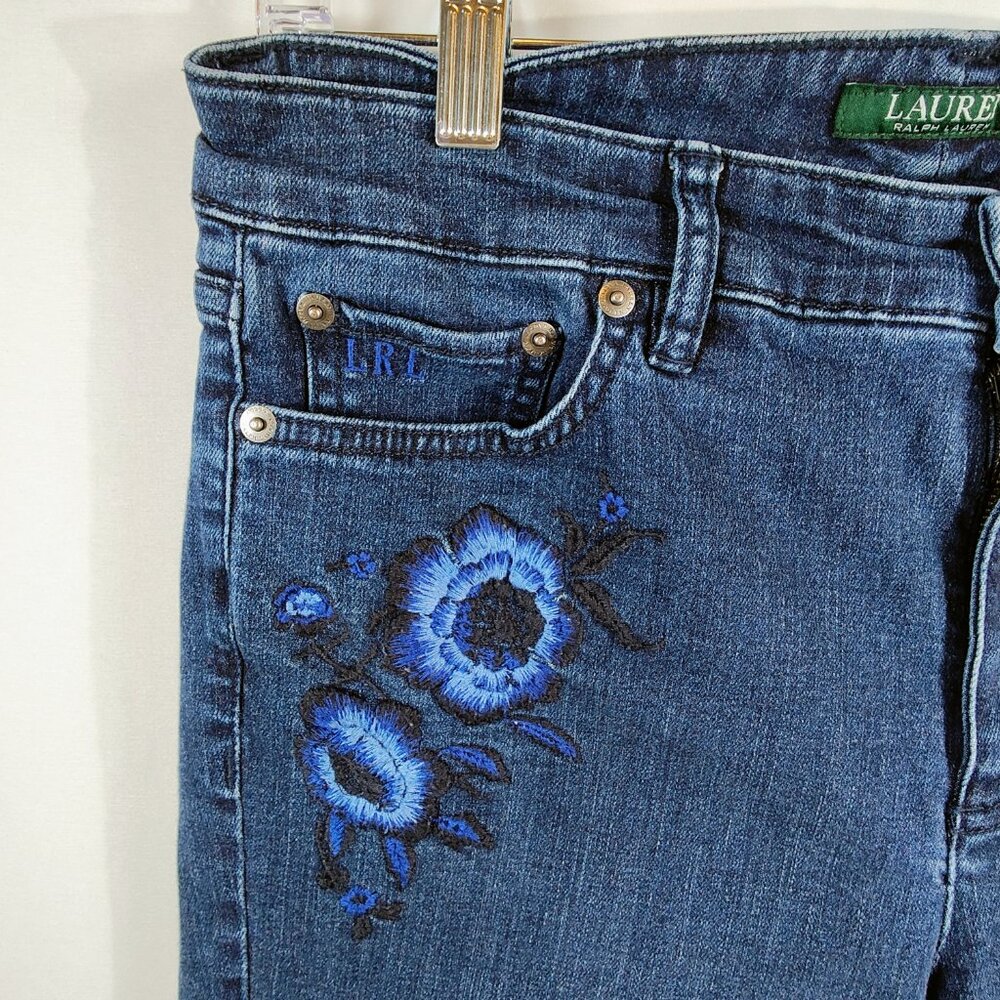 Lauren Ralph Lauren Women's Size 8 Premier Skinny‎ Cropped Embroidered Jeans - Picture 3 of 15